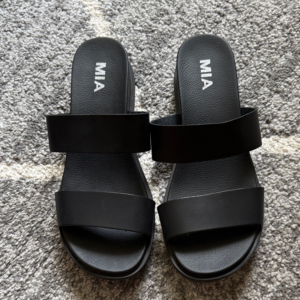 MIA Women's Classic Black Double Strap Sandals